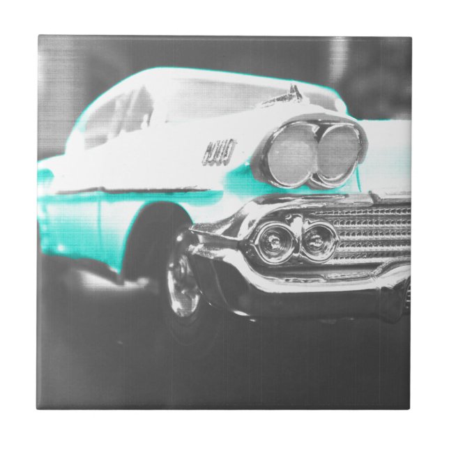 Azulejo 1958 chevy impala azul brillante auto clásico (Frente)