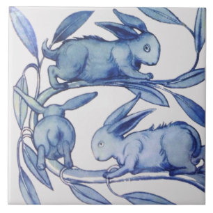Azulejo 1 de 2 Conejos en ejecución Repro Wm De Morgan (Iz
