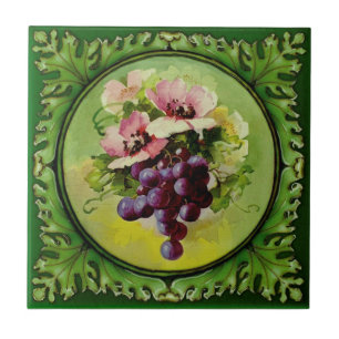 Azulejo 1 de 2 uvas florales pintadas a mano Godwin 1900 R