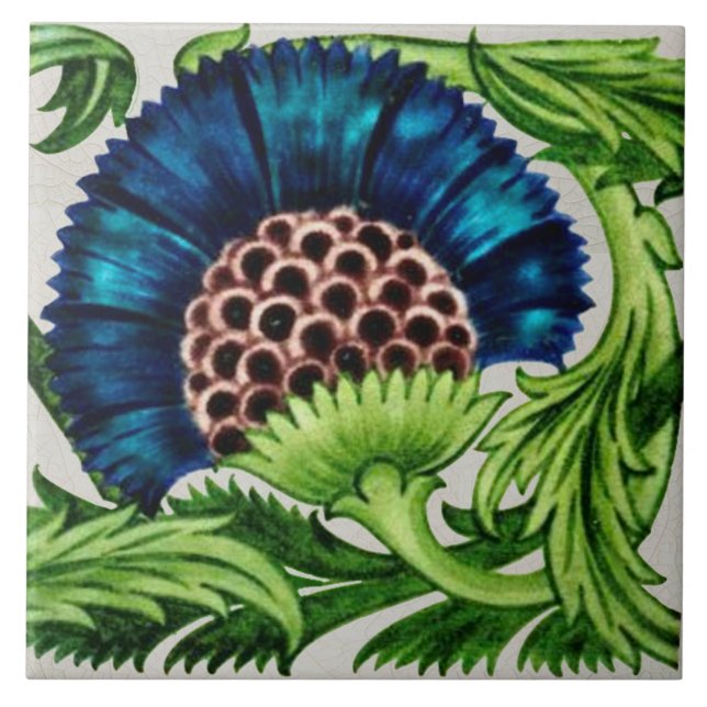 Azulejo 1 de la Floral Azul Repro Antique De Morgan (Frente)