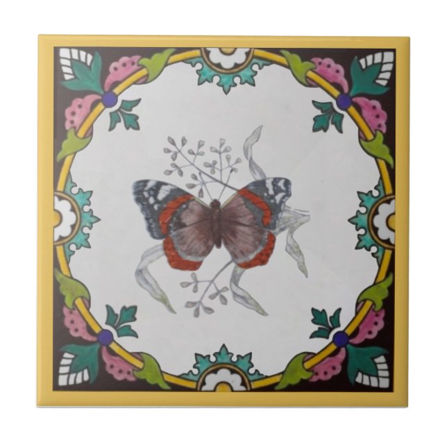 Azulejo 1 de la serie de mariposas Repro Antique Minton (Frente)