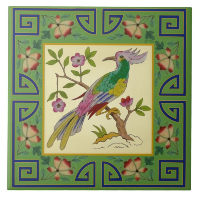 Azulejo 1 de Repro de pájaro estético asiático Pair Minton (Frente)