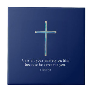 Azulejo 1 Pedro 5:7 Cruz Minimalista
