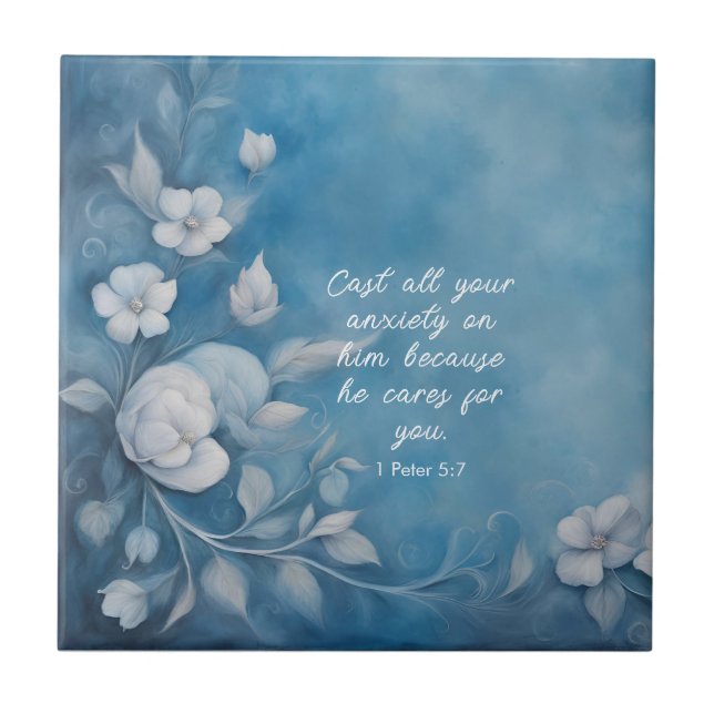 Azulejo 1 Peter 5:7 Biblia Verse imagen (Frente)