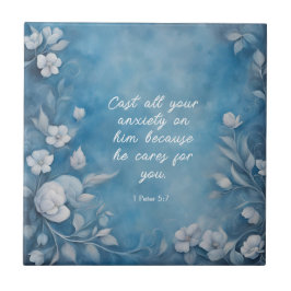 Azulejo 1 Peter 5:7 “Cast All Your Anxiety” Blue Floral