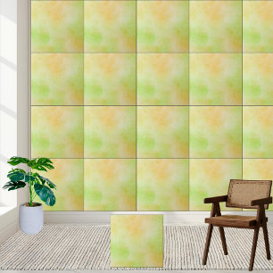 Azulejo #20 Suave acuarela Tile cerámico verde y amarillo
