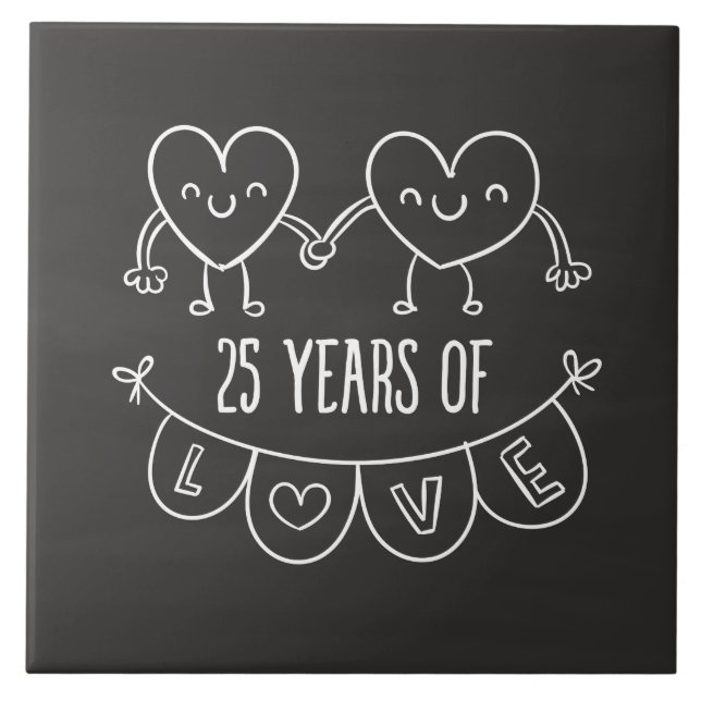 Azulejo 25° Aniversario Regalo Corazones de Chalk (Frente)