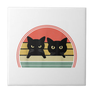 Azulejo 2 gatos negros buscando amor animal vintage