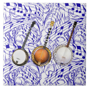 AZULEJO 3 BANJOS EN NOTAS AZULES DE LA MÚSICA