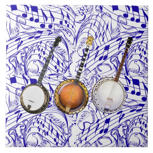AZULEJO 3 BANJOS EN NOTAS AZULES DE LA MÚSICA (Frente)
