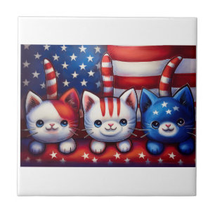 Azulejo 3 gatitos patrióticos en una escena con la bandera