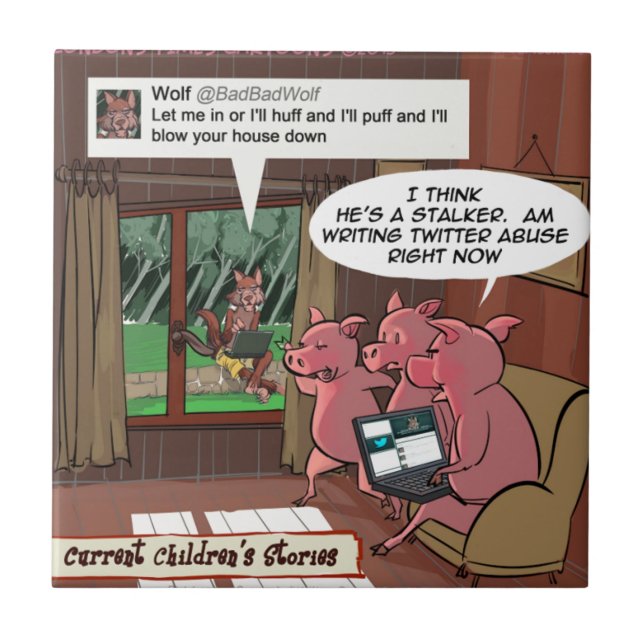 Azulejo 3 pequeños cerdos salvos de medios sociales (Frente)