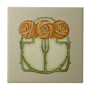 Azulejo 3 Rosas Art Nouveau Repro Antigüedad Cerámica Ti
