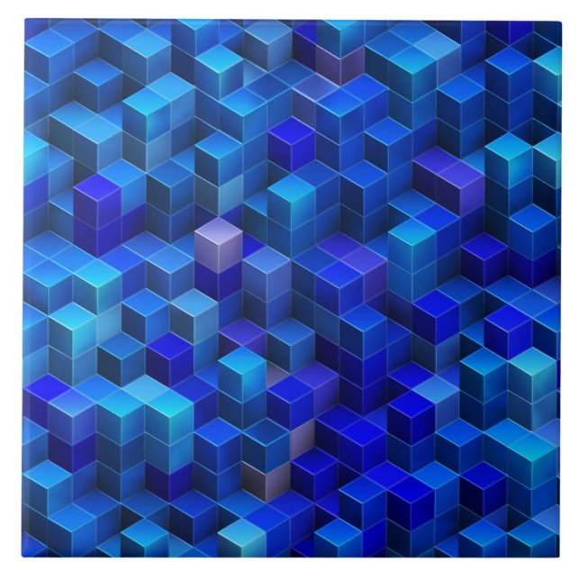 Azulejo 3D azul cubica el modelo geométrico abstracto (Frente)