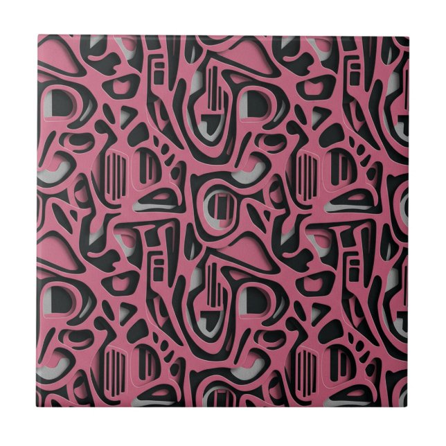Azulejo 3D Paper Cut Luxury Pink Silver Black Art (Frente)