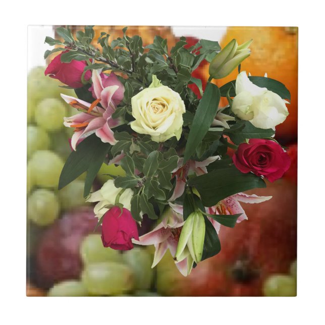 Azulejo 4.º aniversario Boda Fruta y Flores (Frente)