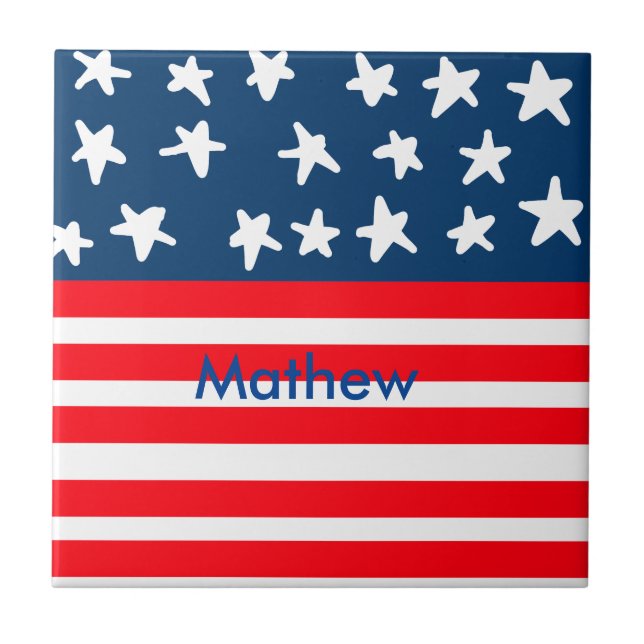 Azulejo 4 de julio Día de la Independencia añadir el nombr (Frente)