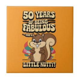 Azulejo 50.ª ardilla de cumpleaños bebiendo esteras