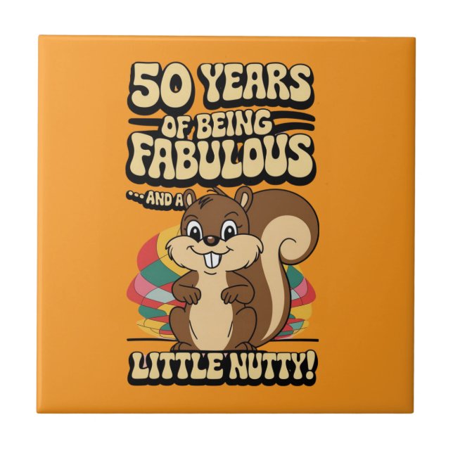 Azulejo 50.ª ardilla de cumpleaños bebiendo esteras (Frente)