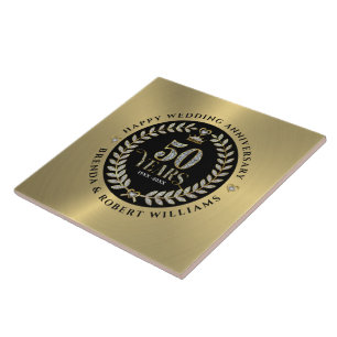 Azulejo 50.º boda aniversario purpurina blanco y oro