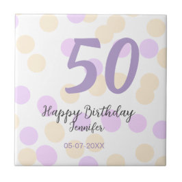 Azulejo 50th birthday add name date purple orange polkadot