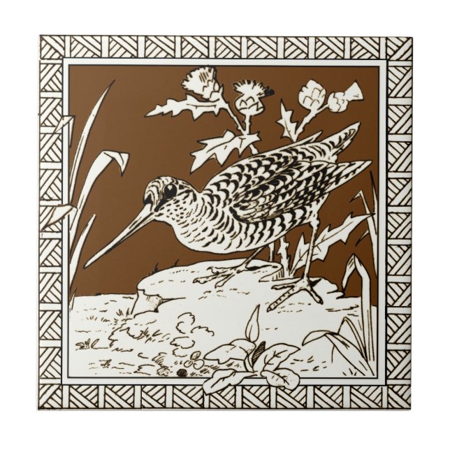 Azulejo #5 de la serie de aves Minton Mocha Repro 1880 (Frente)