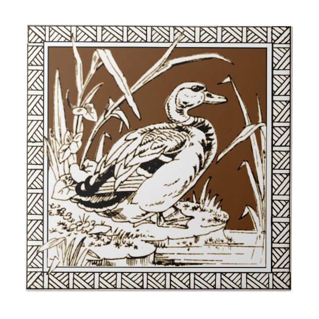 Azulejo #6 de la serie de aves Minton Mocha Repro 1880 (Frente)