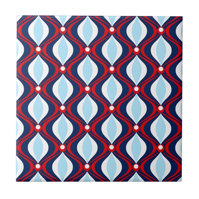 Azulejo 70s rojo, blanco, y azul retro (Frente)