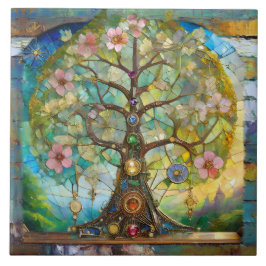 Azulejo 7 Chakra Blossoming Tree Of Life