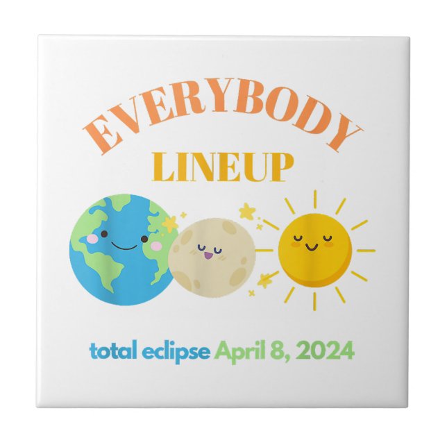 Azulejo 8 de abril de 2024 Funny Earth Moon Sun Cute (Frente)