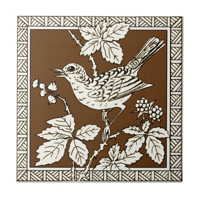 Azulejo #9 de la Serie de Aves Minton Mocha de 1880 (Frente)