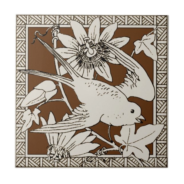 Azulejo #9 de la Serie de Aves Minton Mocha de 1880 (Frente)