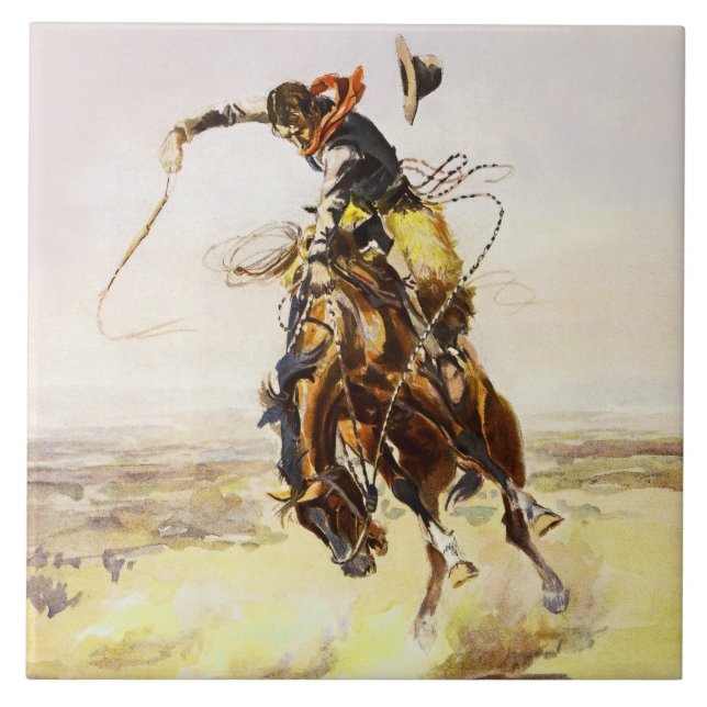 Azulejo "A Bad Hoss" por Charles M Russell (Frente)