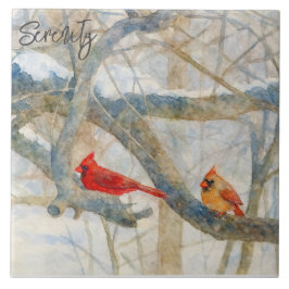 Azulejo A Cardinal Couple Perched in the Snow
