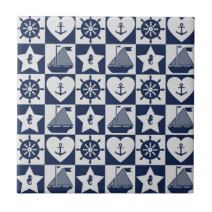 Azulejo A cuadros blanco de los azules marinos náuticos