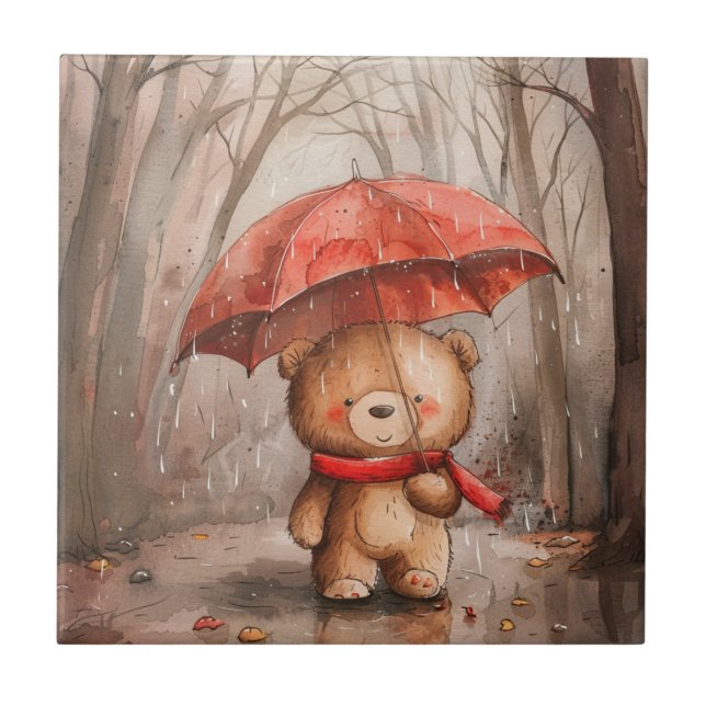 Azulejo A Cute Teddy Bear in The Rain (Frente)