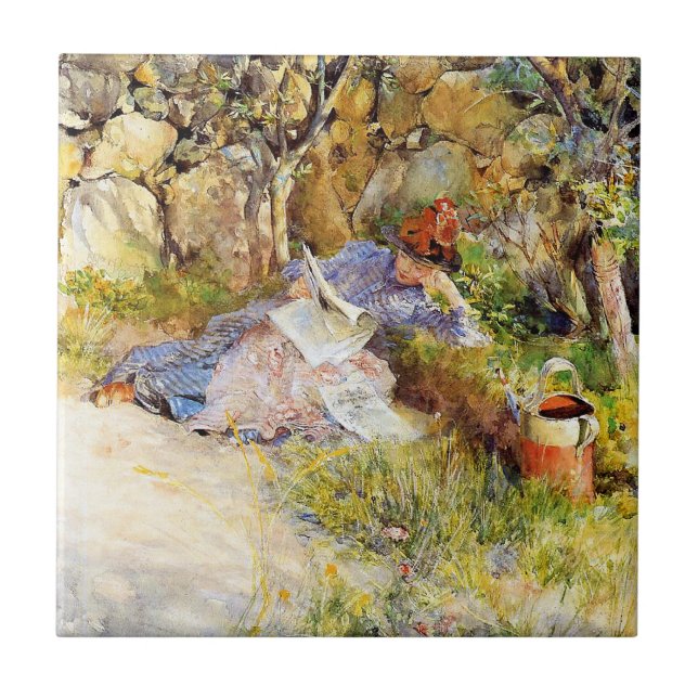 Azulejo A Lady Reading a Newspaper by Carl Larsson (Frente)
