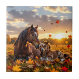 Azulejo A Mama Horse and her Foal in Autumn