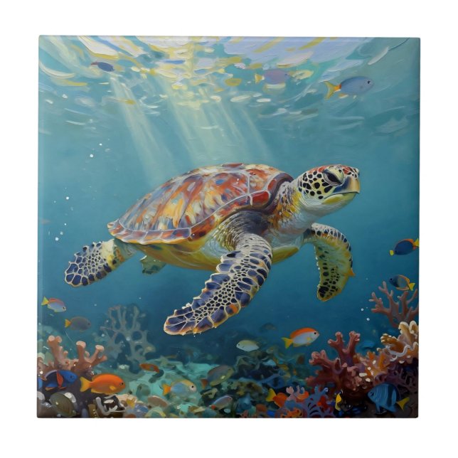 Azulejo A Sea Turtle and Sun Rays in the Ocean Blue (Frente)