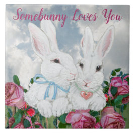 Azulejo A Somebunny le encanta Rosa Valentine de Conejos C
