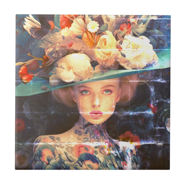 Azulejo A Young Woman With a Tattooed Body and Bold Hat (Frente)
