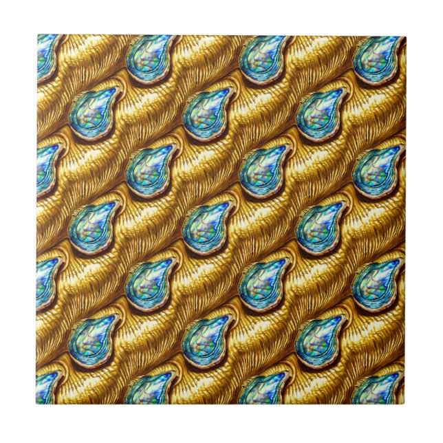 Azulejo Abalone lacrimógena paun pua shell oro glam azul (Frente)