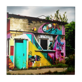 Azulejo Abandonan el graffiti colorido de belleza en destr