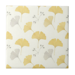 Azulejo Abanico Amarillo de Hojas de Ginkgo Repetición