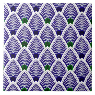 Azulejo Abanico Art Déco de ráfaga de sol en púrpura fresc