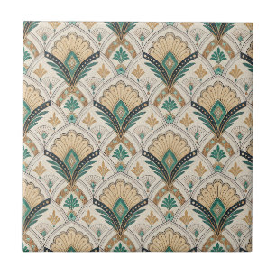 Azulejo Abanico Art Deco y patrón geométrico teñido de azu