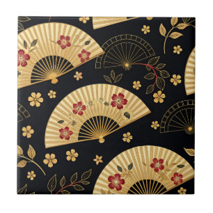 Azulejo Abanico de oro japonés patrón Sakura