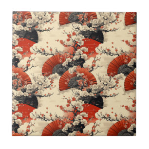 Azulejo Abanico japonés de flor de cerezo patrón (5)