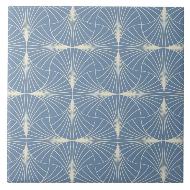 Azulejo Abanicos de concha geométricos Art Deco en gris az (Frente)
