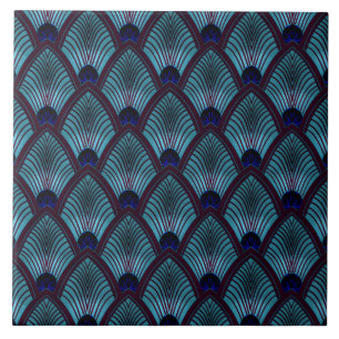 Azulejo Abano de ráfaga de sol Art Deco en azul metálico